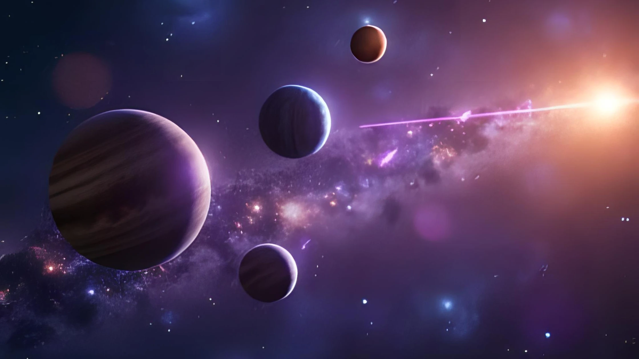 Vibrant planets in deep space, with a bright cosmic beam, symbolizing the transformative influence of retrograde planets in astrology.