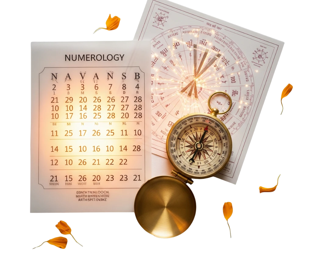 Tools of the **best Vastu consultant**, a **certified numerology consultant**, and an **experienced astrology consultant**, representing holistic guidance.