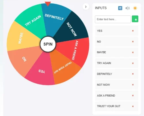 An interactive online picker wheel tool used for making quick decisions and getting instant answers.
